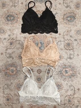 Lace Bralette Trio - Black, Nude, White